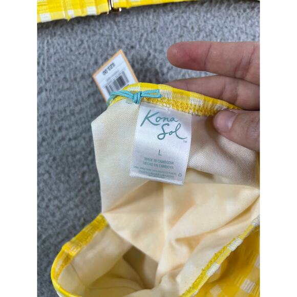 Kona Sol Two Piece Swimsuit Womens Large Yellow Checkered Plaid Bikini NWT - Picture 11 of 15